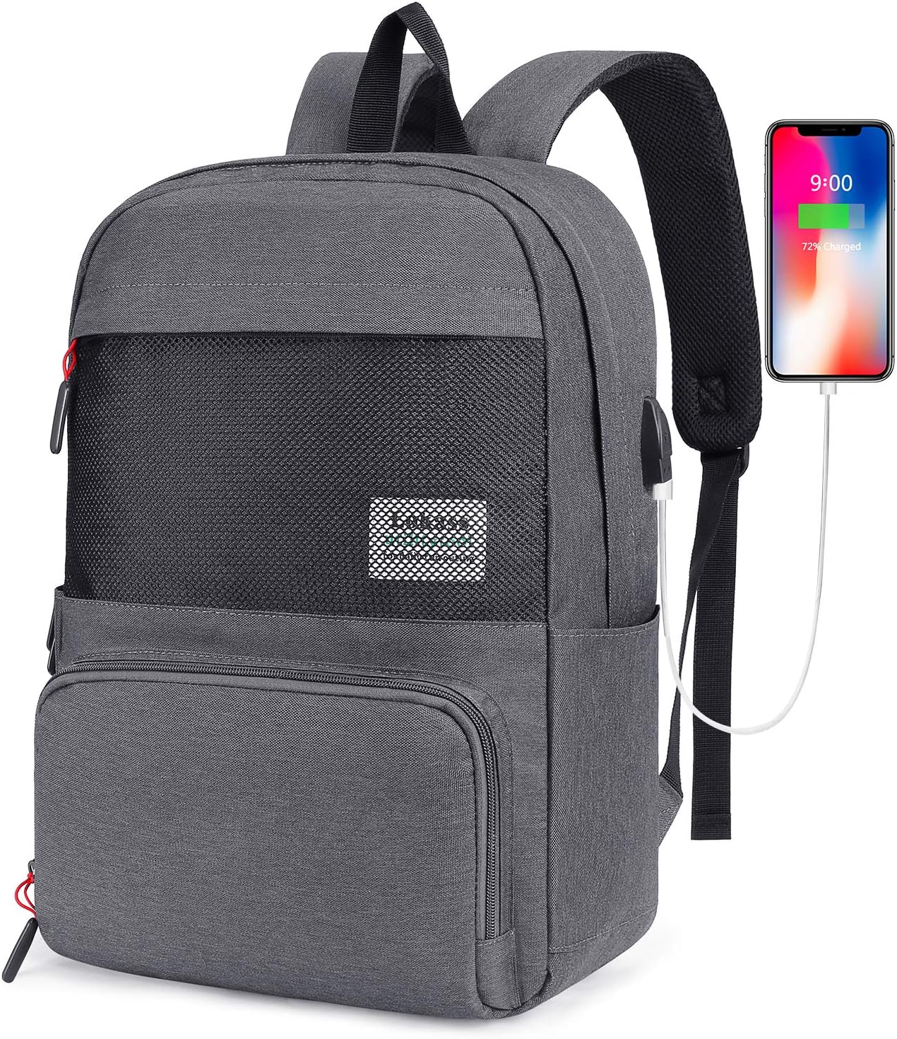 SOCKO Laptop Backpack 15.6 Inch Lightweight Backpack Unisex School Travel Business Backpack College Bookbag Fashion Rucksack/Schoolbag Casual Daypack with USB Charging Port for Women Wen, Grey