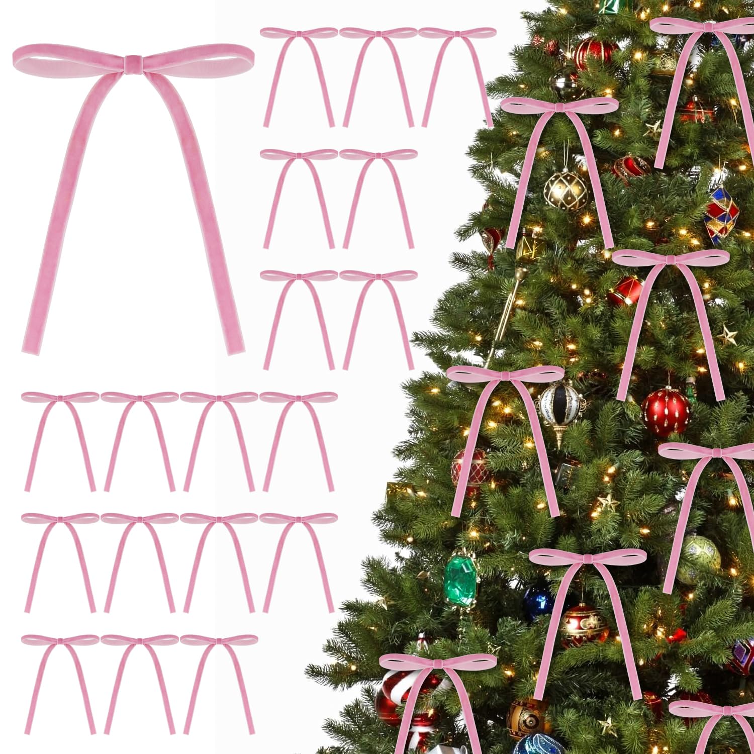 KKSTY 30Pcs Christmas Velvet Bows, Vintage Style Velvet Ribbon Bows for Christmas Tree, Gift Wrapping, Wreaths, Garlands, Wedding, Party, Home Decor,5x7 Inches (Pink)