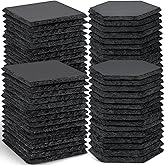 60 PCS Slate Stone Coasters Bulk, MAPRIAL 4 Inch Black Handmade Drink Coasters, 30 PCS Square, 30 PCS Hexagon, Ideal for Laser Engraving, Engravable Blanks Material for Engraver, Home Decor, Gifts