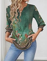 LOMON Women's V Neck 3/4 Sleeve T Shirts Casual