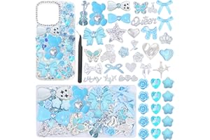 RoedCuoo Blue Junk Case Charms,Kawaii Big Charm Bulk,Bling Flat Back Charms for Junk Socks,3D Resin Heart Star for Junk Phone