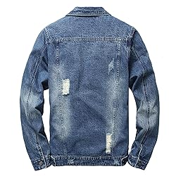 LAMKUKU Mens Denim Jacket Ripped Slim Jean Jacket