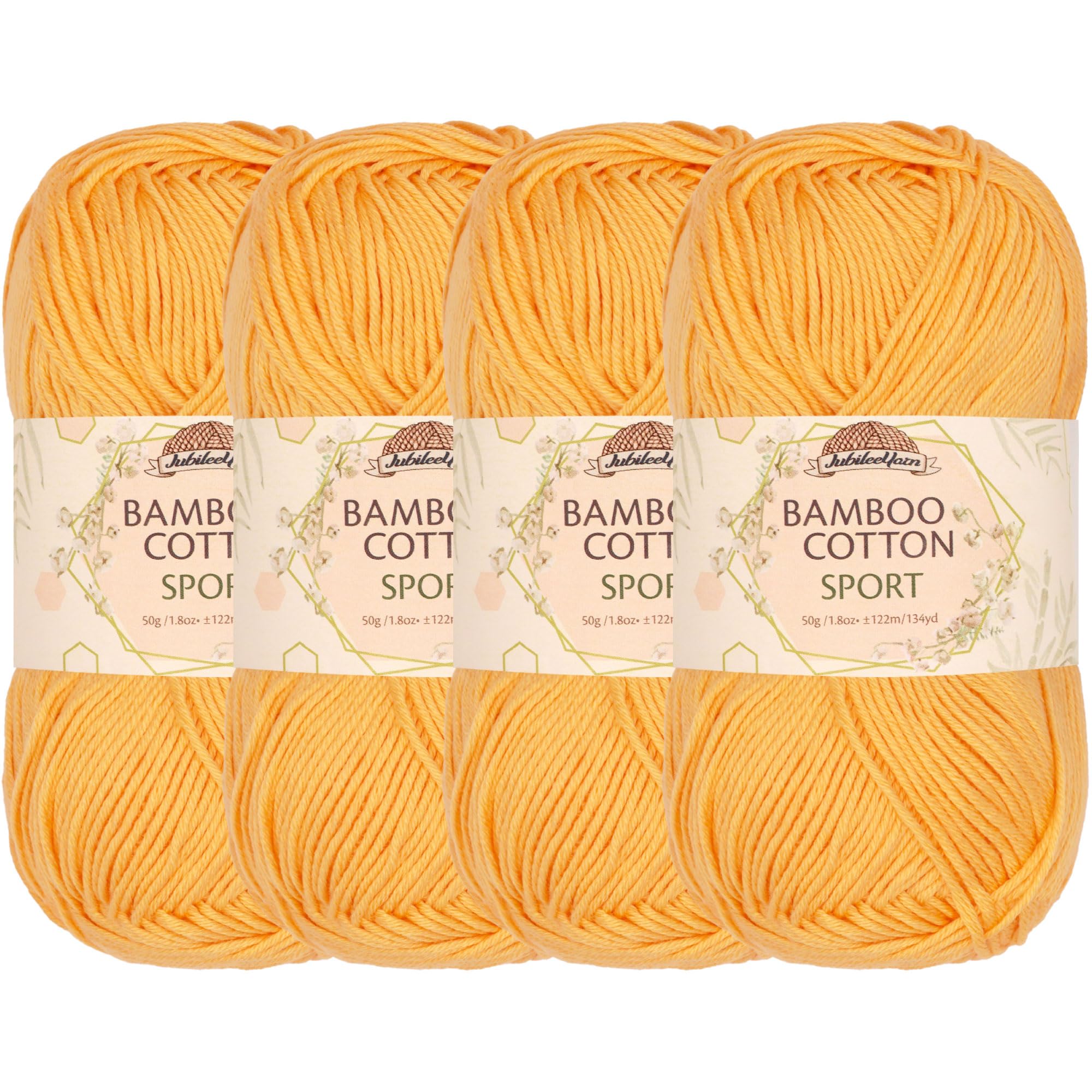 JubileeYarn Bamboo Cotton Sport Yarn - 50g/Skein - Summer Sun - 4 Skeins