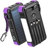 BLAVOR Solar Charger 20000mAh Built-in Cables, 20W Fast Charging Portable Power Bank with USB C, Camping Light, Flashlight, B