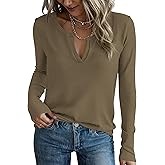 PRETTYGARDEN Long Sleeve Shirts for Women 2026 Fall V Neck Waffle Basic Tee Dressy Casual Winter Blouses Knit Tunic Tops