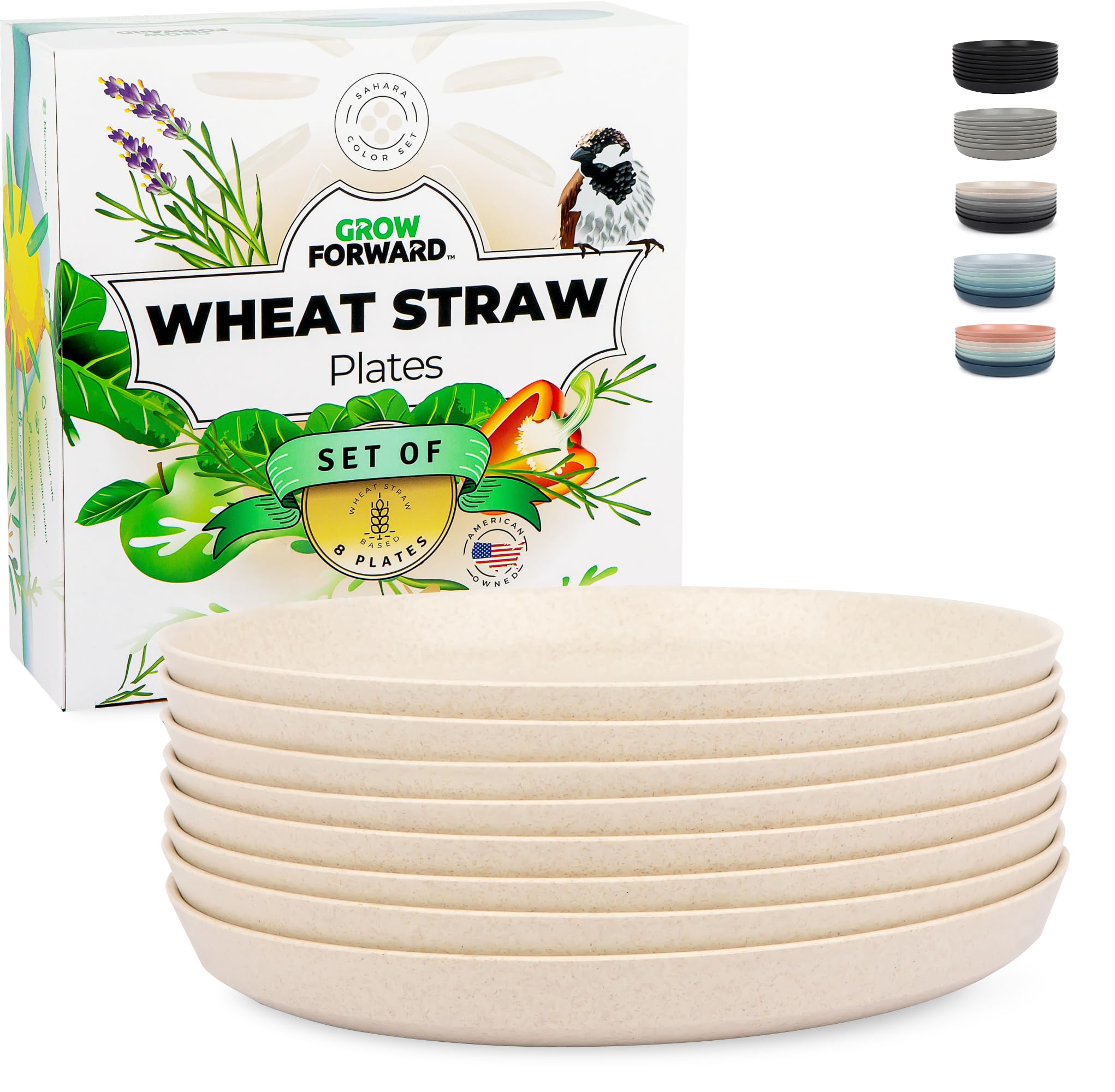 Photo 1 of Grow Forward Premium Wheat Straw Plates - 10 Inch Reusable Hard Plastic Dinner Plates Set of 8 - Unbreakable Microwave Safe Plates for Dessert, Camping, RV, Outdoors, Patio, Kitchen Dishes - Sahara