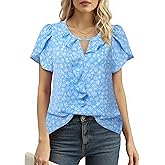 Messic Womens Shirts Dressy Casual Short Sleeve Tops Dressy Casual Blouses Summer Outfits Flowy Pleated Front V Neck