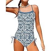 BAVADER Girls Swimsuit One Piece Modest Girls Bathing Suit Solid Square Neck Ruched Adjustable Straps Padded Swimwear 9-16y