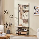 Yaheetech Coat Rack Stand 185cm with Shoe Bench Rustic Brown Industrial Hall view 3