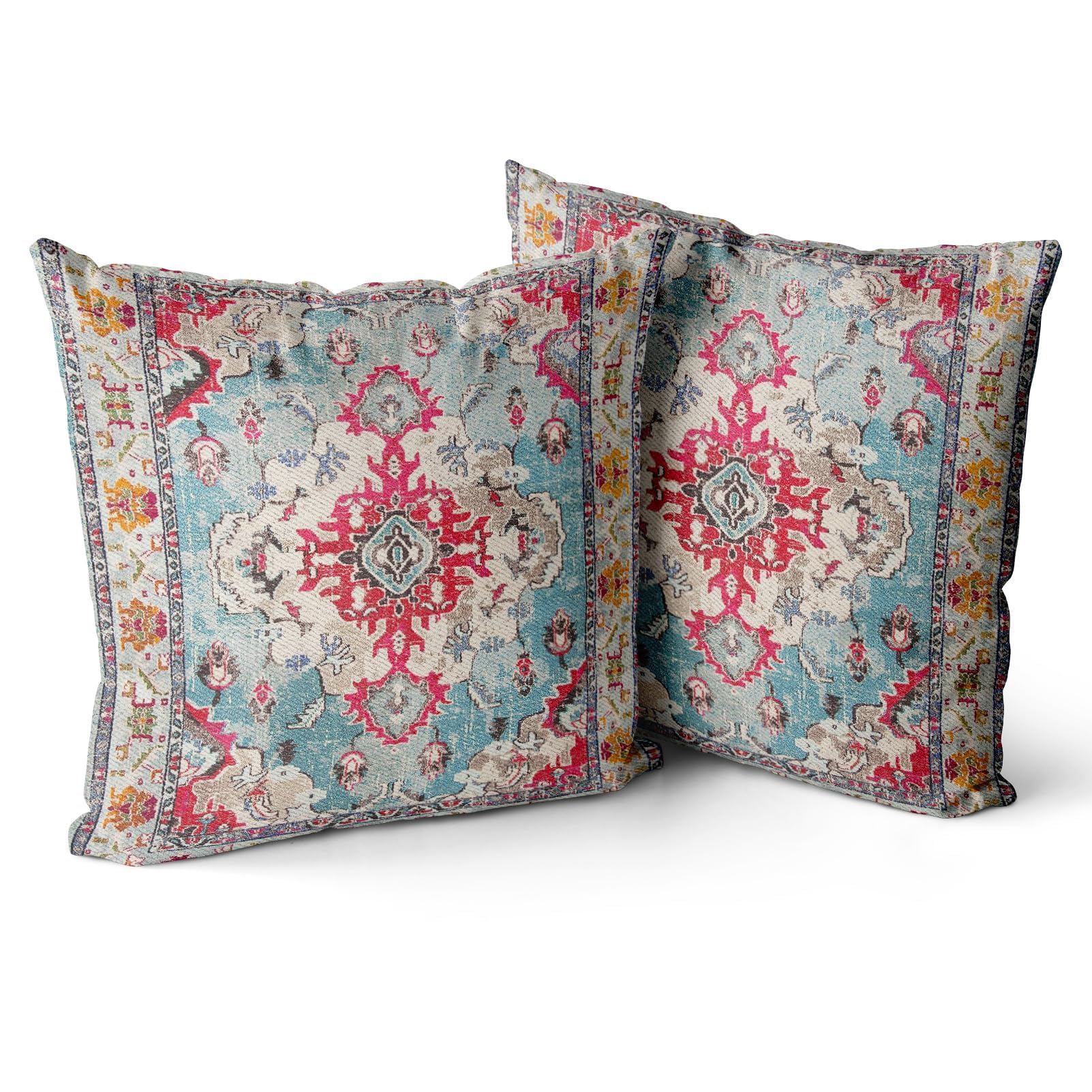 Snycler Boho Floral Throw Pillow Cover 24x24 Inch Set of 2 Bohemian Vintage Flowers Cushion Covers Velvet Double Sided Printing Decorative Pillowcases for Living Room Bedroom Sofa Home Decor(Red boho)