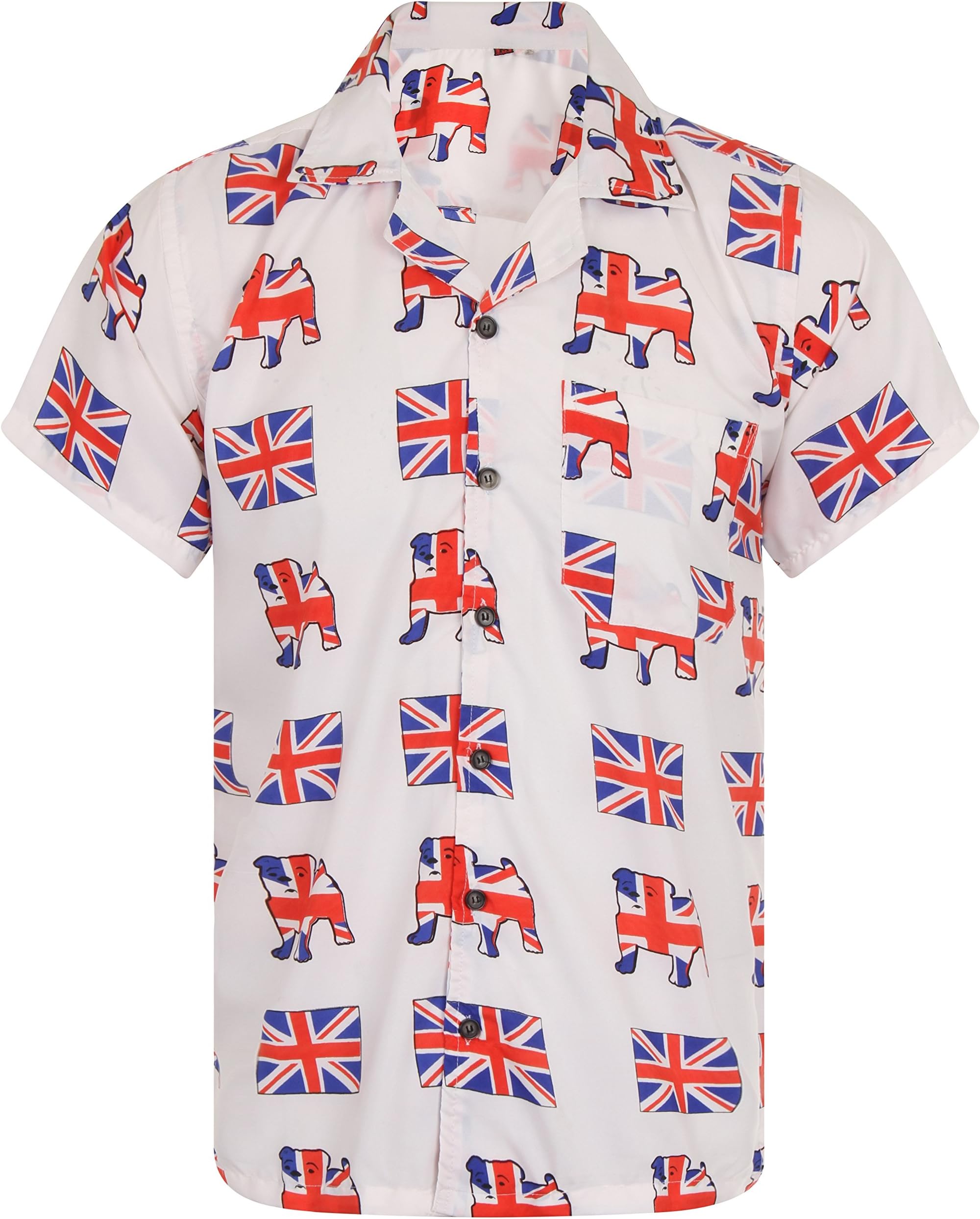 OE Menswear Hawaiian Shirt Union Jack Shirt Mens Football Great Britain England Loud Aloha Bulldog Queen Flag Hawaii Beer London Stag Party UK BBQ S M L XL XXL