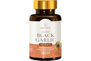 HOMTIEM Black Garlic Extract 1000mg 60 Capsules with Vitamin B Complex Non-GMO, High S-Allyl cysteine(SAC) Boost Your Vitality, Immune System Booster, Improves Memory, Powerful Antioxidant Support