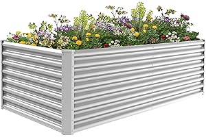 ATRANURE 6X3X2ft Raised Garden Bed for Gardening,Galvanized Planter Boxes Outdoor Patio Kit Planting Bed for Vegetables Flowers Herb,Silver