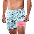 Third Wave Swim Trunks with Compression Liner - Men's Premium 5 Inch Inseam Quick Dry Swim Shorts for Beach and Swimming