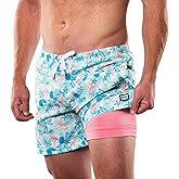 Third Wave Swim Trunks with Compression Liner - Men's Premium 5 Inch Inseam Quick Dry Swim Shorts for Beach and Swimming