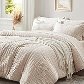 Zzlpp Beige King Comforter Set 7 Pieces, Seersucker Bed in a Bag with Sheets, All Season Bedding Sets with 1 Comforter, 2 Pillow Shams, 2 Pillowcases, 1 Flat Sheet, 1 Fitted Sheet