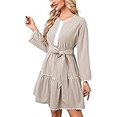 Women’s Long Sleeve Striped Shirt Mini Dress 2025 Fall Flowy Cute Tiered RIC Rac Trim A-Line Short Babydoll Dresses with Belt