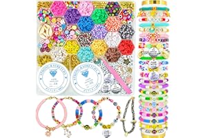 MONTOSUN Flat Clay Beads Bracelet Making Kit Jewelry Making Kit for Beginner, 6mm Flat Polymer Heishi Beads Letter Bead Friendship Bracelet Beads DIY Arts and Crafts Kit, Gifts Toys for Girls Age 6-12 (3000+)