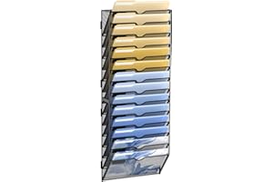 DALTACK Wall File Organizer, 14 Tier Hanging File Organizer, Mail Organizer Wall Mounted for Papers Folders Clipboard Magazine, Office Cubicle Organization & Storage, Assembly Needed, Mesh Black