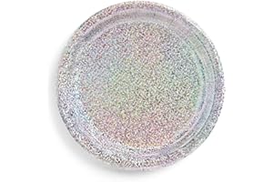 xo, Fetti Holographic Foil Plates - 25 pack | Happy Birthday Party Decorations, Holiday Party, Cool Cake Plates, Silver Bachelorette Disposable Party Plates
