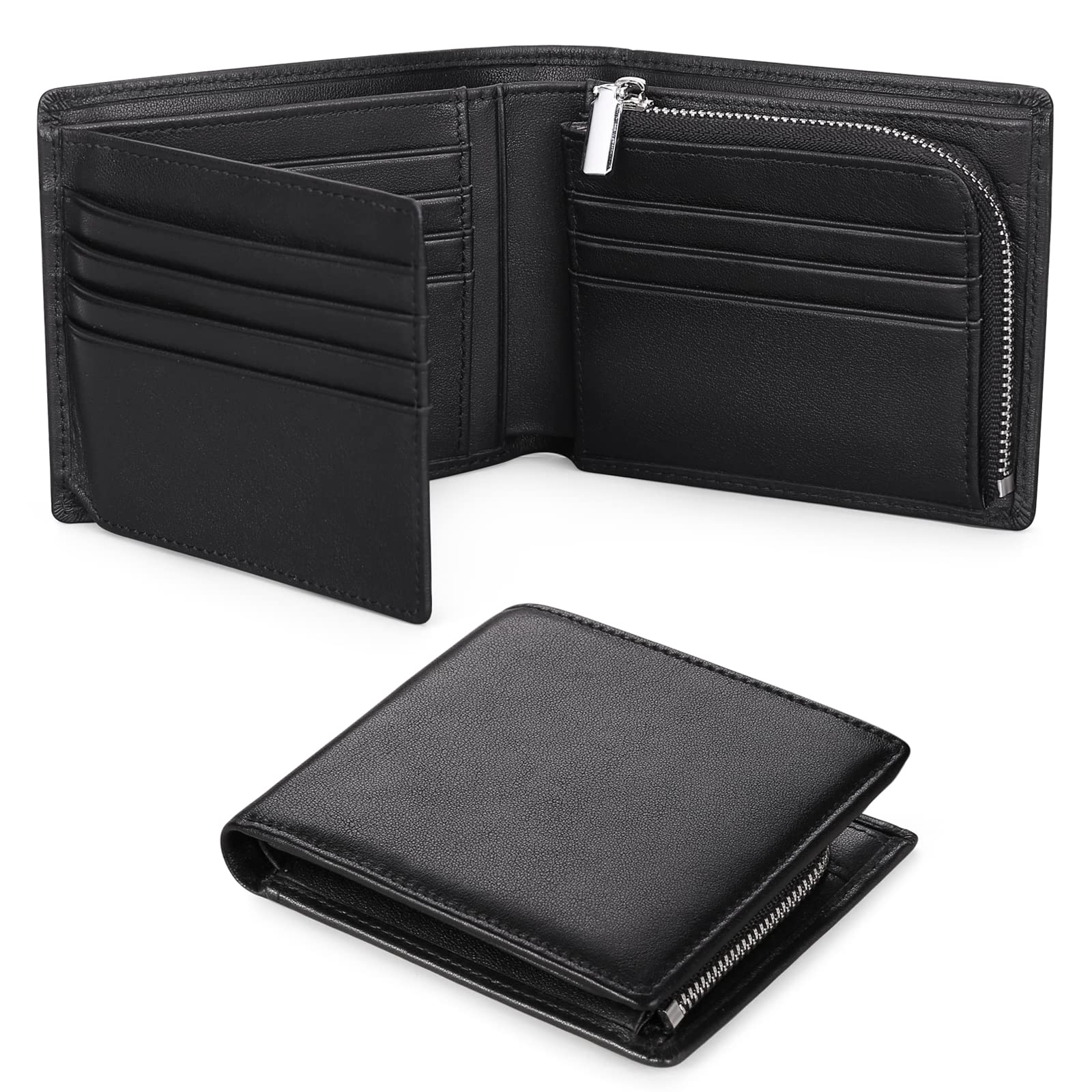 SENDEFN Men's Wallets Genuine Leather RFID Protection Trifold Wallets for Men with Large Coin Pocket