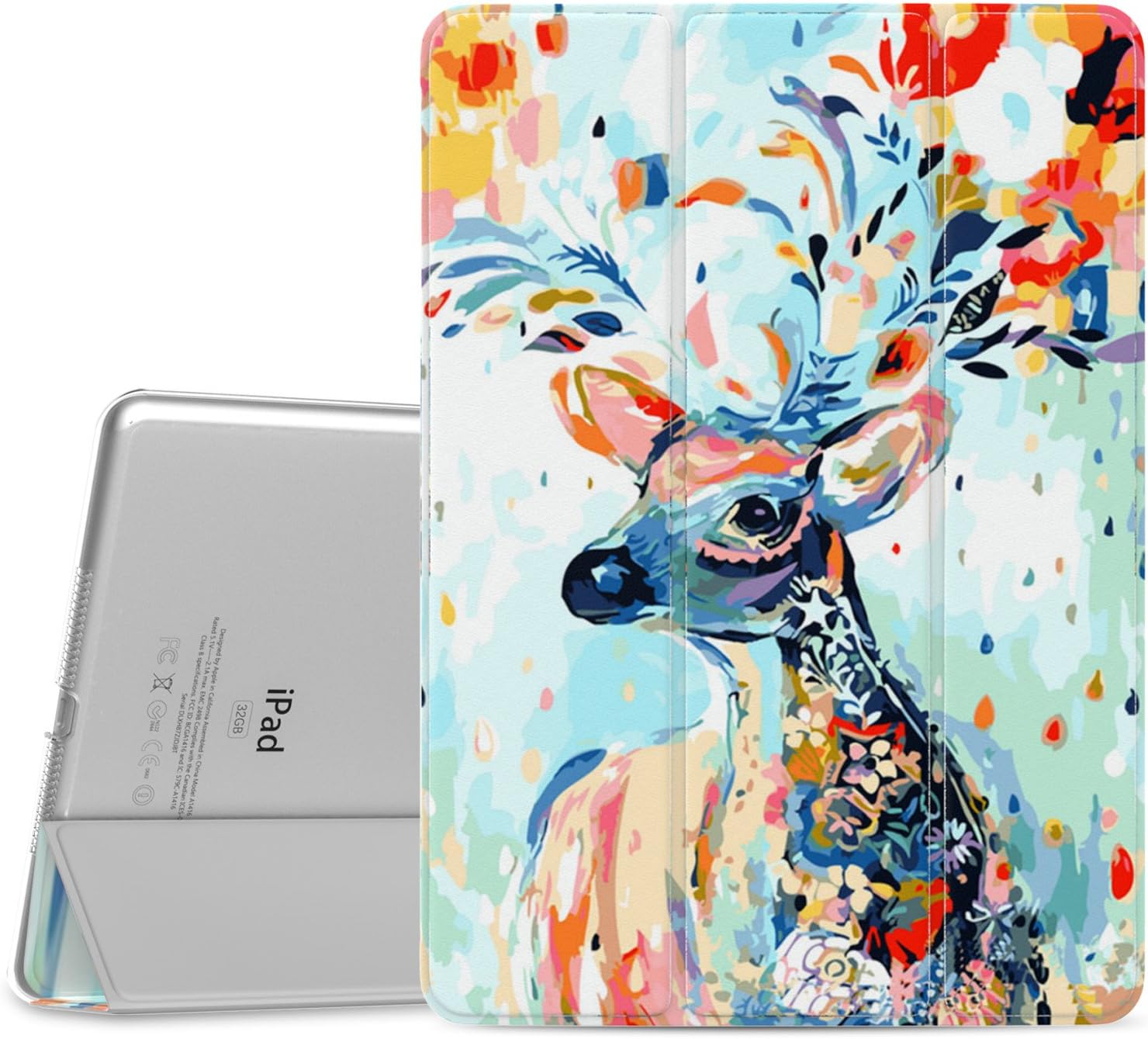 MoKo Case Fit iPad Air 2 - Slim Lightweight Smart Shell Stand Cover with Translucent Frosted Back Protector Fit iPad Air 2 9.7" Tablet, Christmas Deer (with Auto Wake/Sleep, Not fit iPad Air)