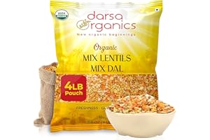 Darsa Organics Mix Lentils 4 lb – USDA Organic, Non-GMO, Kosher Mixed Dal – High Protein Indian Red Lentil Blend for Soup, Stews, Curry & Snacks – Chemical-Free, Premium Quality, Food-Grade Packaging