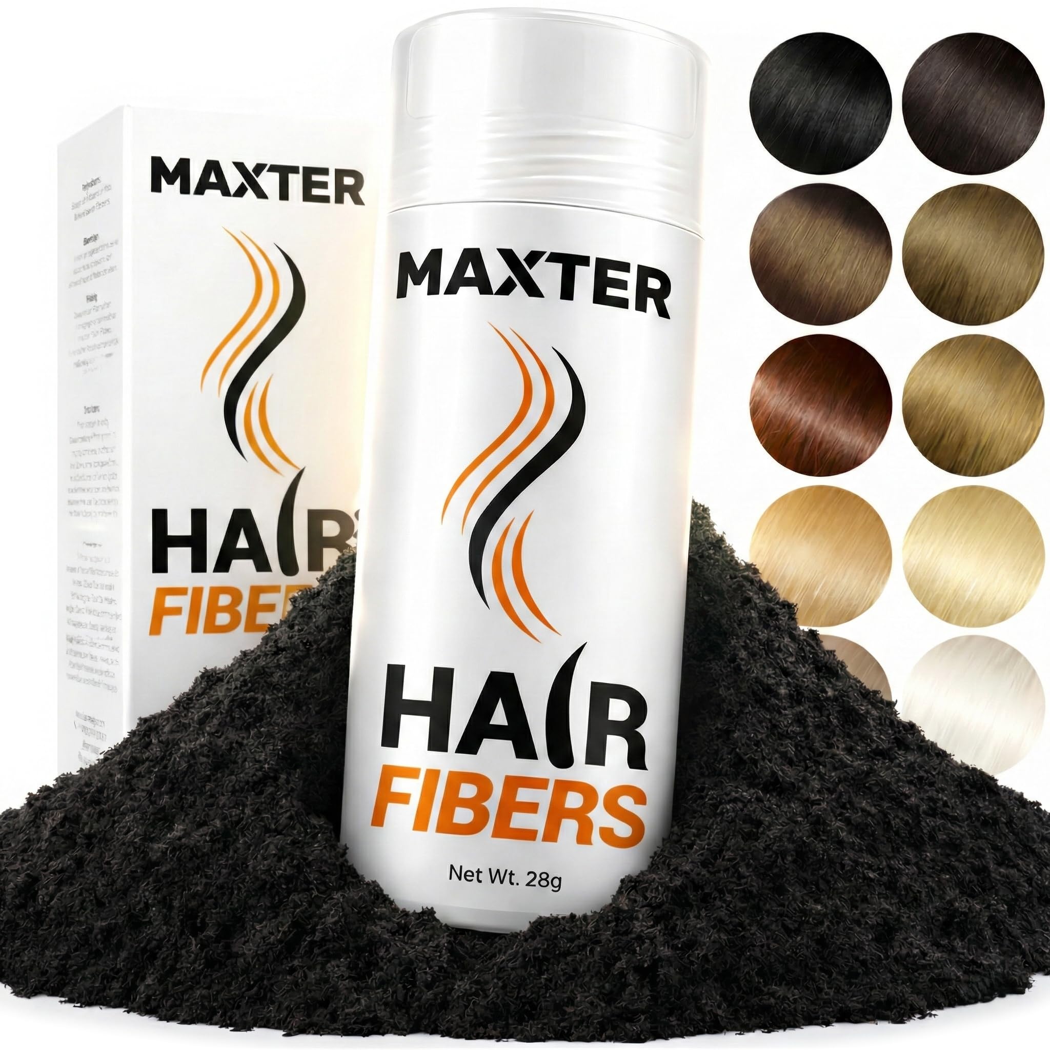 Maxter HAIR FIBRES Black - Hair Powder Men and Women to Conceal Hair Loss - Microfibre for Added Density and Volume