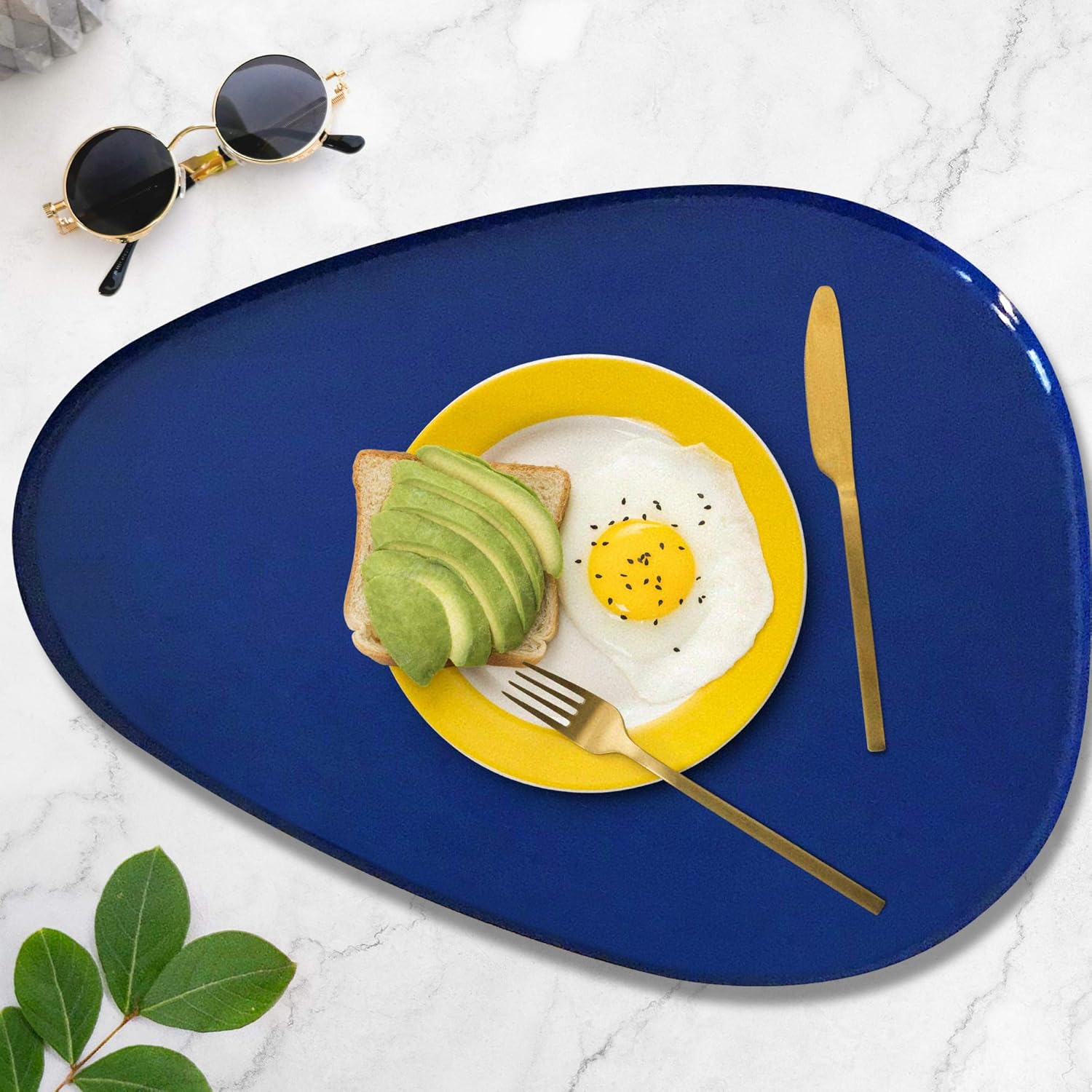 Allegorie Decorative Tray | Stylish Vanity Organizer or Catchall Valet Display | Navy Blue & Gold Metal Serving Tray for Coffee Table, Ottoman, Bar, Liquor or Cocktails 16 x 12.5 inches: Home & Kitchen