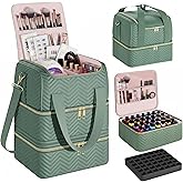 Castal Nail Polish Organizer Bag&ndash;3-Layer&ndash;Holds 84 Bottles&ndash;Nail Organizers and Storage Bag with Detachable Bottom Section&ndash;Embroidered Nail Polish Case Organizer with Luggage Strap &amp; Card Slot&ndash;Teal