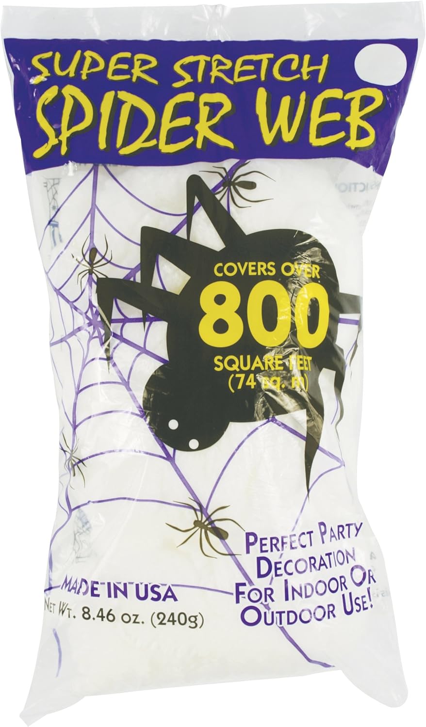 Fun World Super Stretch Spider Web for Halloween Indoor/Outdoor Decoration 8.4 oz 800sqft: Toys & Games