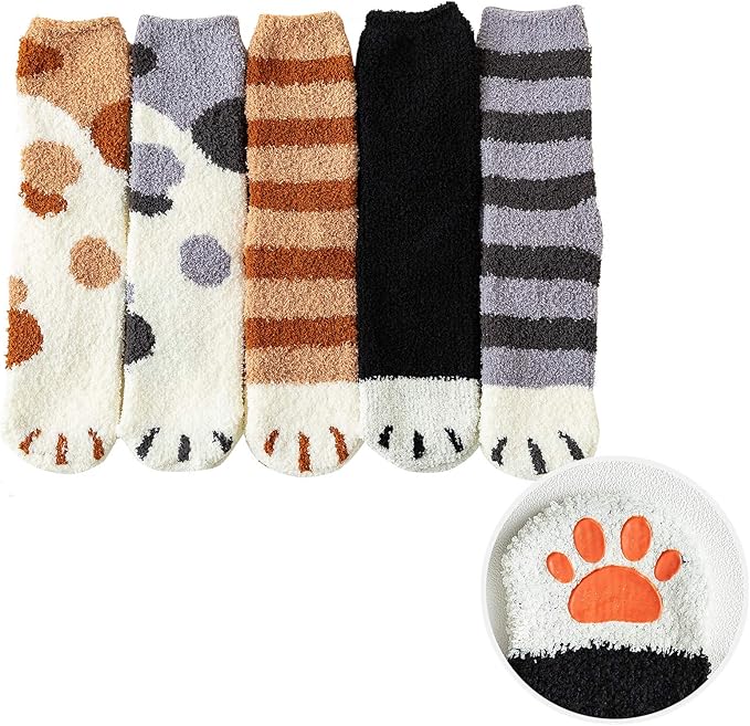 Women Girls Cute Kitty Cat Paws Slipper Socks with Grippers Fuzzy