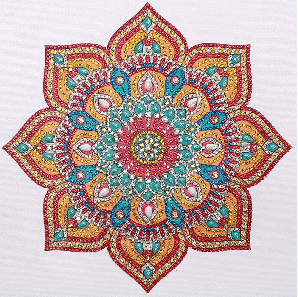 ABEUTY Diamond Painting DIY 5D Full Drill Rhinestones, Red Mandala Floral Flowers, Partial Drill Crystal Diamond Art Kits