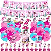 Pink Shark Birthday Decorations for Baby Girl Shark Party Decorations Supplies Include Balloons Banner Centerpieces Shark Baby Cake Toppers for Girls Birthday Party Supplies