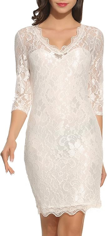 v neck lace bodycon dress