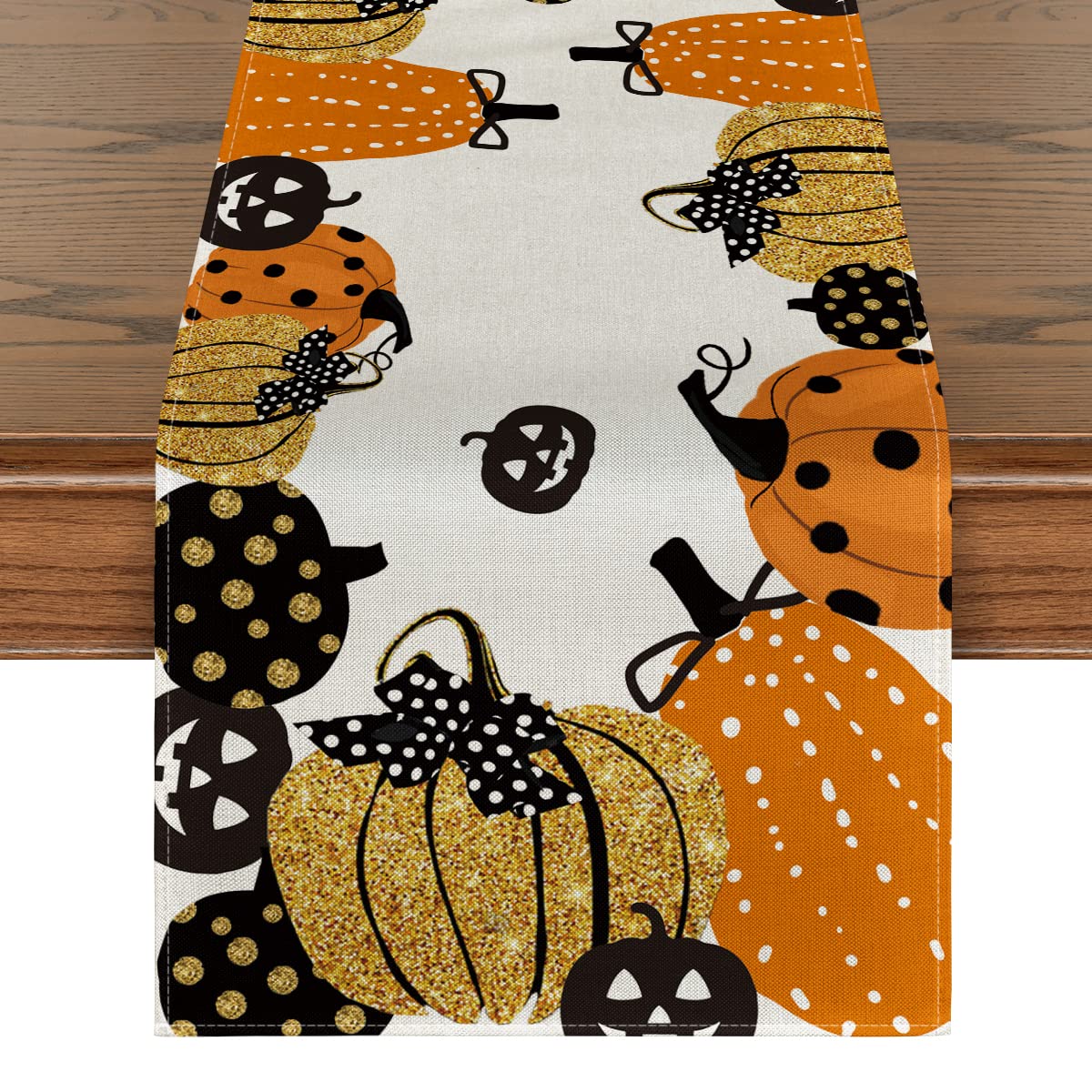 Photo 1 of Artoid Mode Halloween Jack-O-Lantern Pumpkin Table Runner, Holiday Kitchen Dining Table Decoration for Indoor Outdoor Home Party Decor 13 x 90 Inch