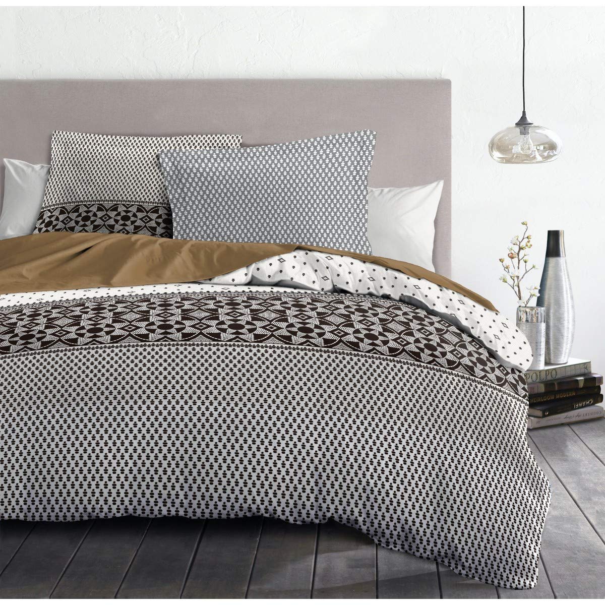 Home Linge Passion Duvet Cover - 3 Piece | 100% Cotton - 57 Thread | Double - 240 x 260 cm | Night Berbere Grey Taupe