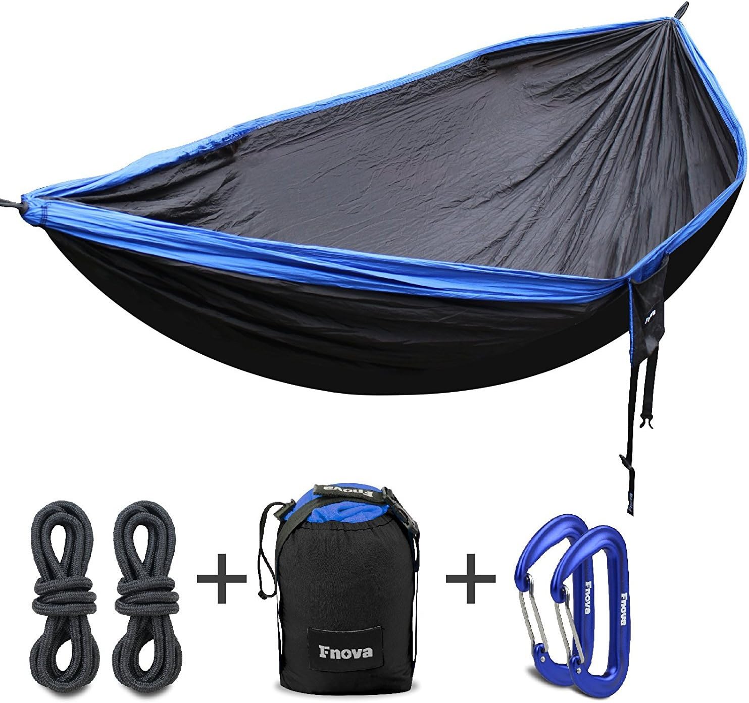 Fnova Double Camping Hammock, Outdoor Hammock with 210T Parachute Fabric, Supports up 660 lbs, 2 Suspend Ropes and Carabiners Bonus for Backpacking, Travel, Camping, Backyard, 118"(L) x 78"(W)