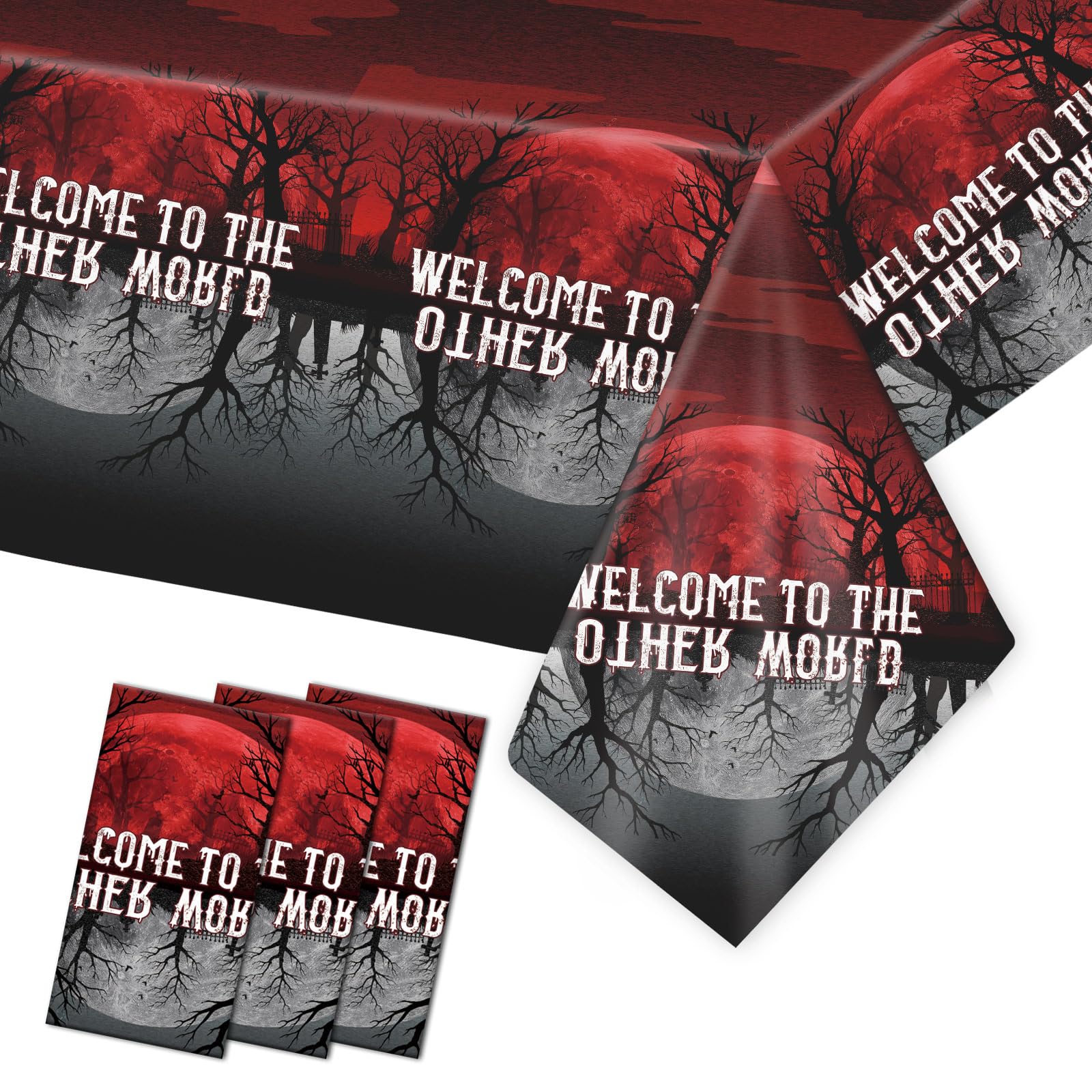 Csoisoy 3pcs Welcome To The Other World Backdrop, 137x274cm/54x108in Spooky Invert Demon Banner Backdrop for Birthday Halloween & Invert Theme Party Room Wall Decor Supplies & Photo Props β image 1