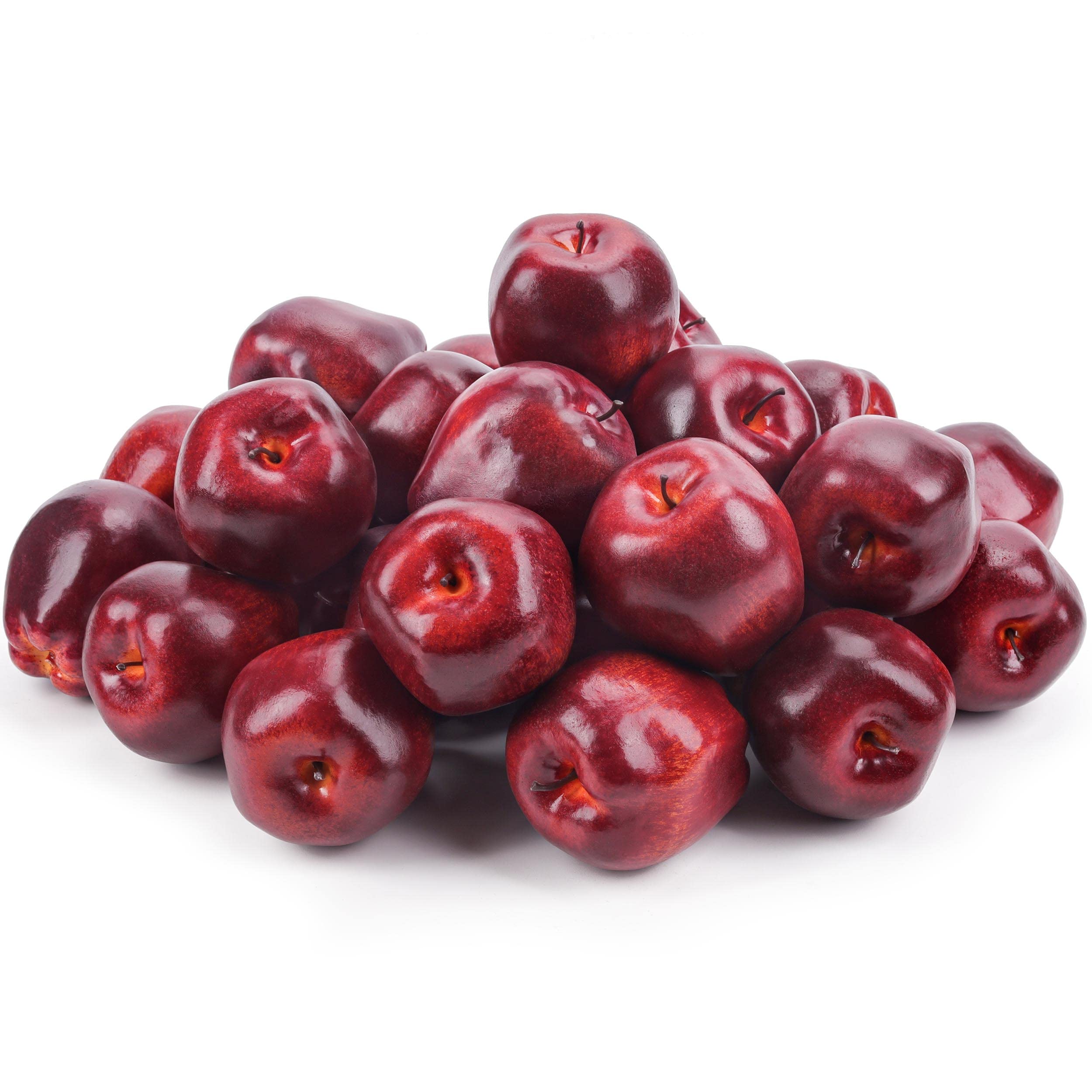 Photo 1 of Toopify 30PCS Artificial Red Apples, Fake Fruit Lifelike Simulation Apples for Home Kitchen Table Basket Decoration, 3.43" x 2.95"