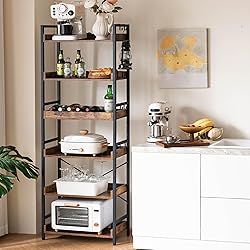 HCHQHS Adjustable 6 Tier Open Bookcase, Rustic