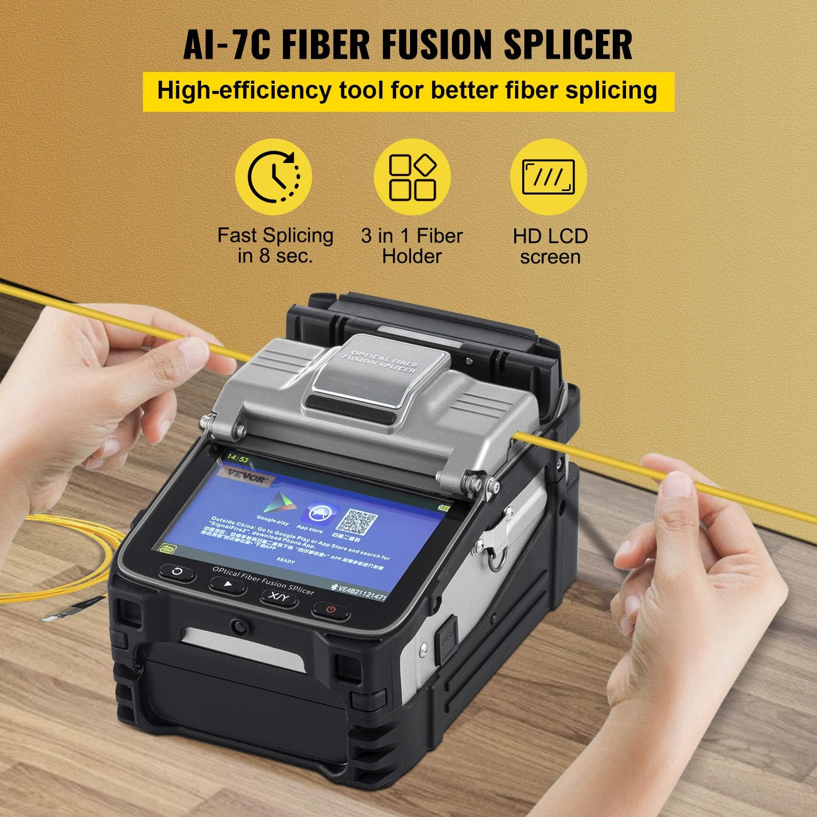 Mophorn AI-7 Fiber Fusion Splicer with 8 Seconds Splicing Time Melting 18 Seconds Heating Fusion Splicer Machine Optical Fiber Cleaver Kit for Optical Fiber & Cable Projects