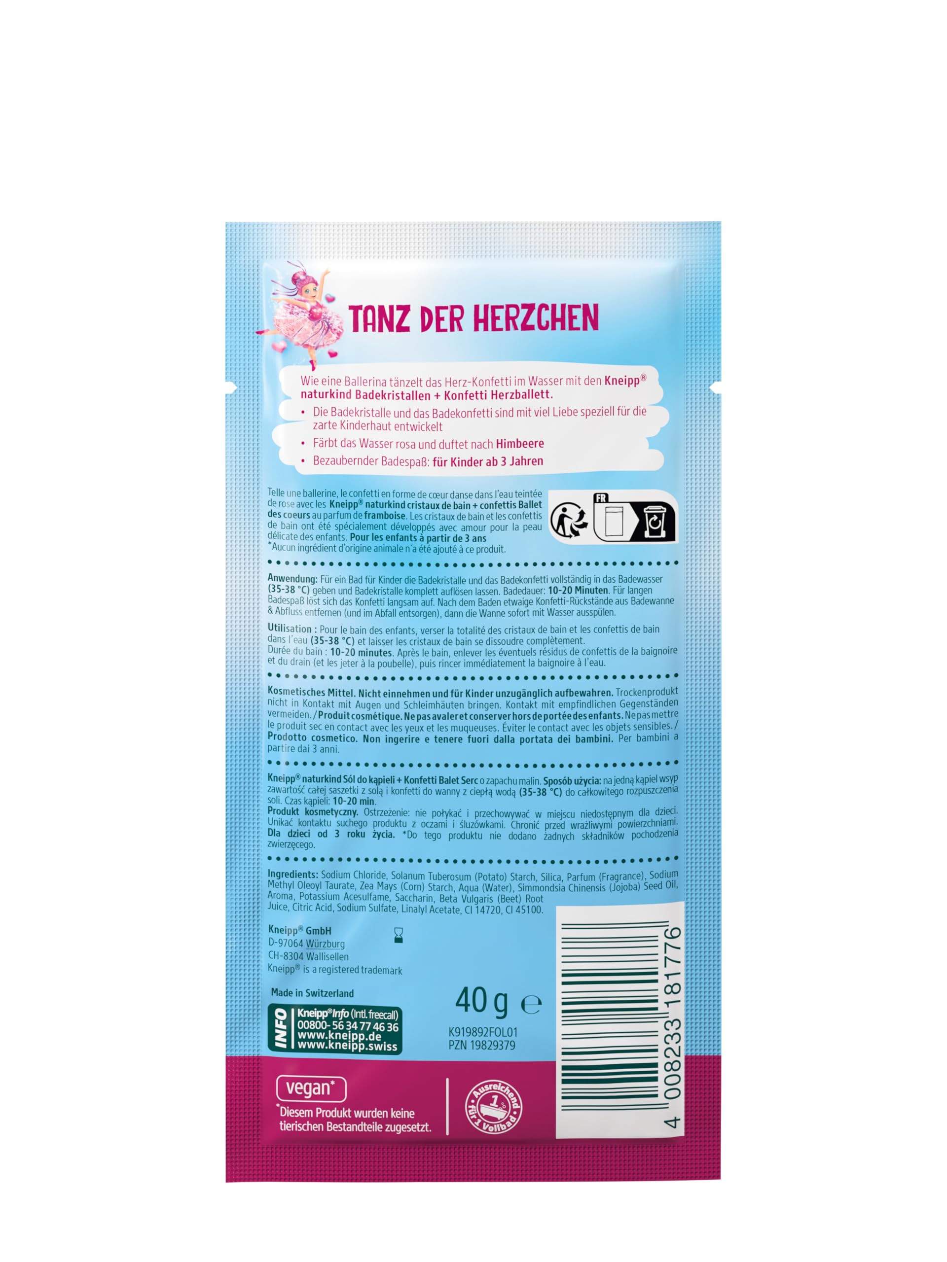 Kneipp naturkind Badekristalle + Konfetti Herzballett - Badezusatz mit Himbeerduft - Für sensible Kinderhaut - 12 x 40g 3