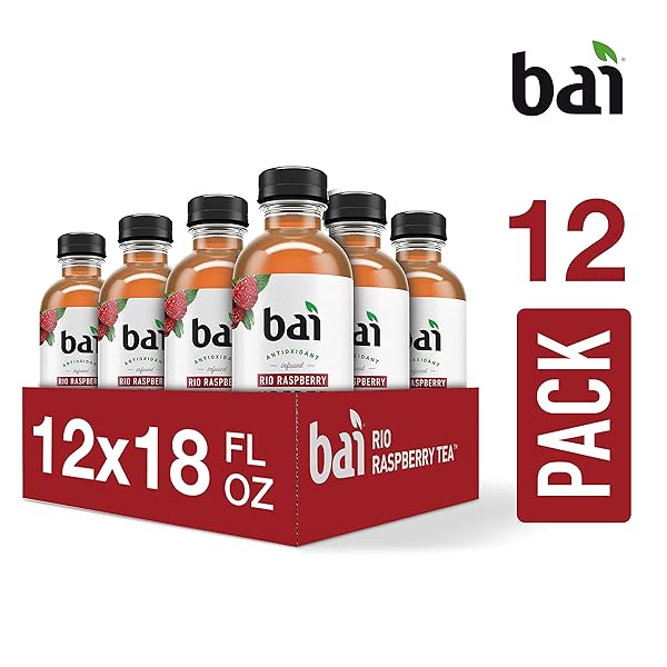 BAI ICED TEA, RIO RASPBERRY, ANTIOXIDANT INFUSED SUPERTEA, CRAFTED WITH REAL TEA (BLACK TEA, WHITE TEA), 18 FL OZ (PACK OF 12)