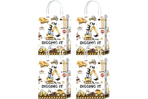 YanZonic 16Pcs I'm 3 and Digging It - Construction Gift Bags, Construction Theme Trunk or Treat 3rd Birthday Party Supplies -