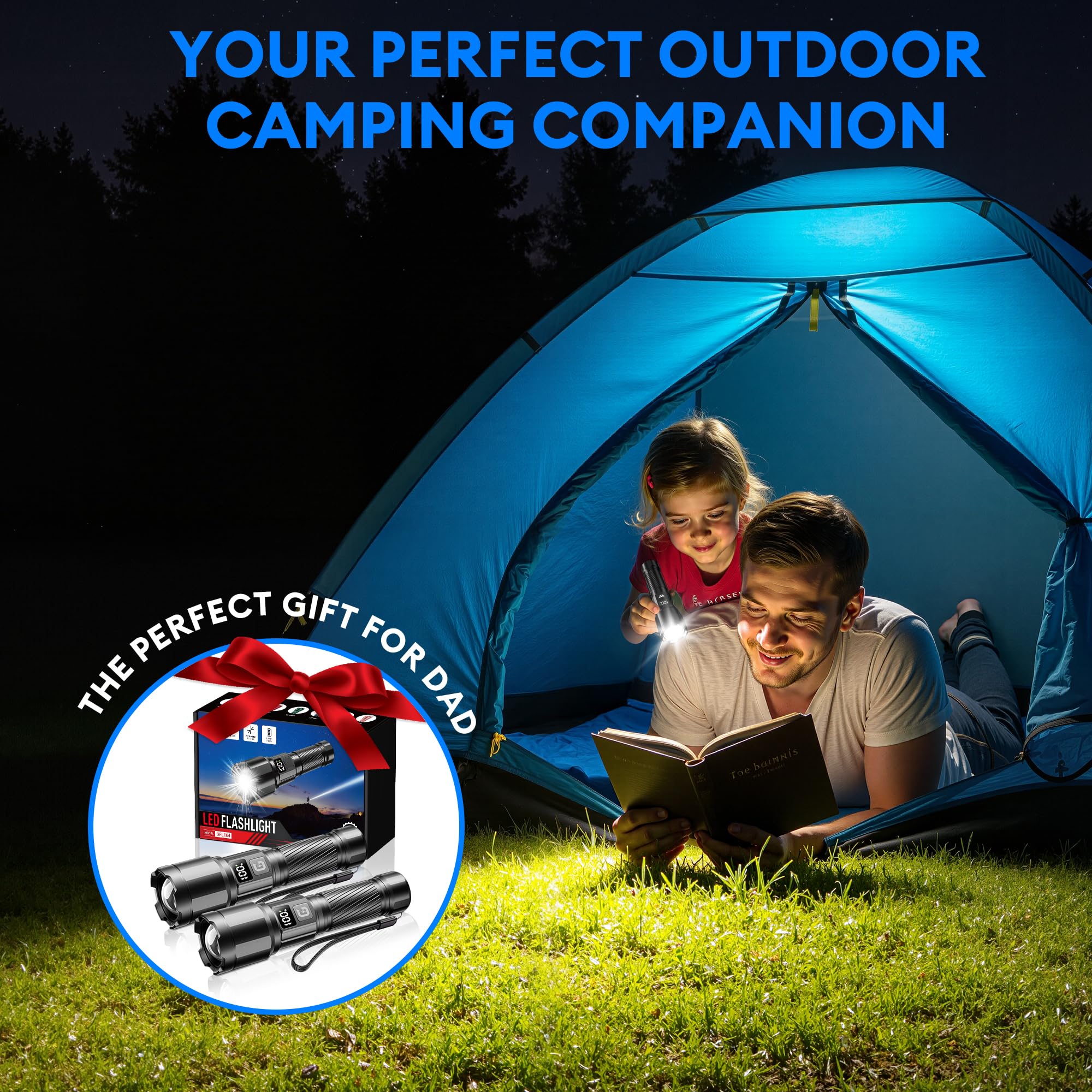 GEARLITE Taschenlampen LED Aufladbar, 6000LM LED Taschenlampe Extrem Hell mit 3 Modi, IP65 Wasserdichte Handlampe Zoomable für Camping, Wandern, Outdoor 2 Stücke 7