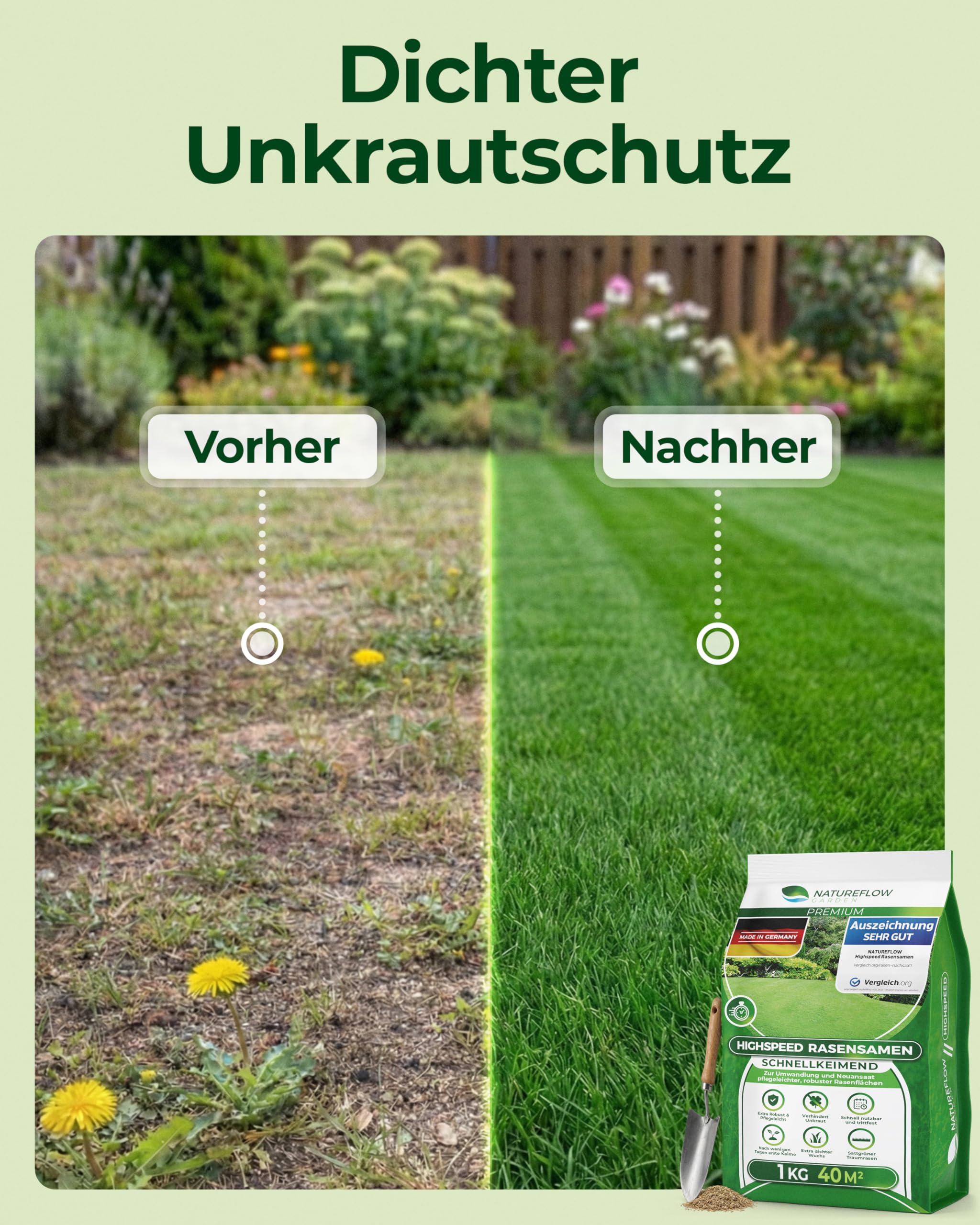 Rasensamen Schnellkeimend Frühjahr – TEST SEHR GUT – Grassamen Schnellkeimend für Rasen & Rasen Nachsaat 1kg 40qm – Rasensaat für Nachsaat Rasen Frühjahr, Saisonstart, kräftiges Wachstum 6