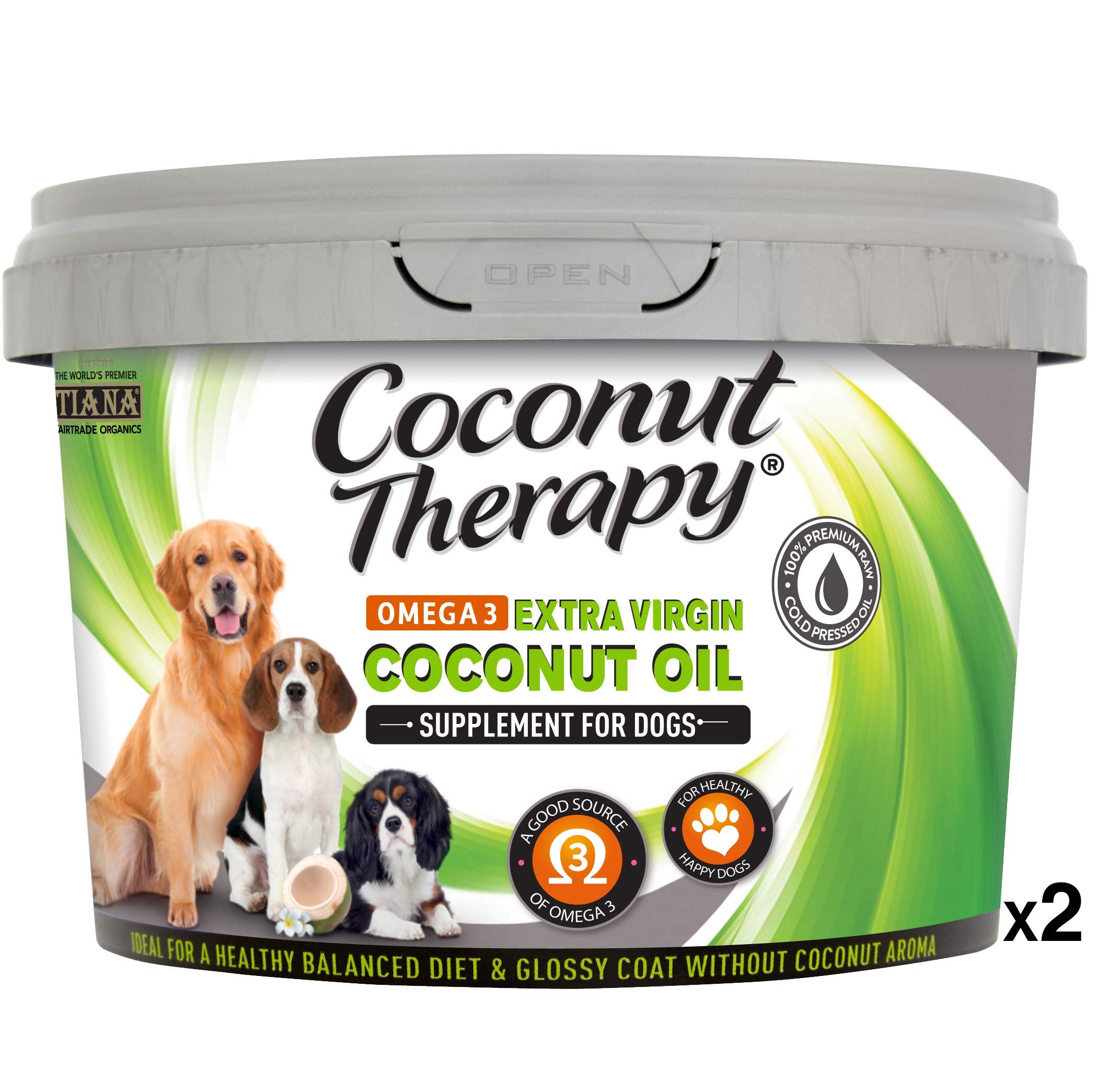 TIANA Coconut Therapy® Omega-3 Supplement for Dogs 500ml (Pack of 2) – Plant-Based Coconut Oil & Hempseed Oil – Vegan, Natural Support for Coat, Skin, Joints, Digestion & Immunity