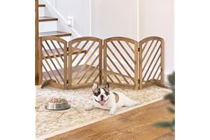 dCee Solid Acacia Wood Dog Gate, Freestanding Dog Gates Indoor Extra Wide 81 in, Foldable Pet Gate with 4 Panels & 2 Support Legs for Doorway, Kitchen, Hall, Stairs Ebony