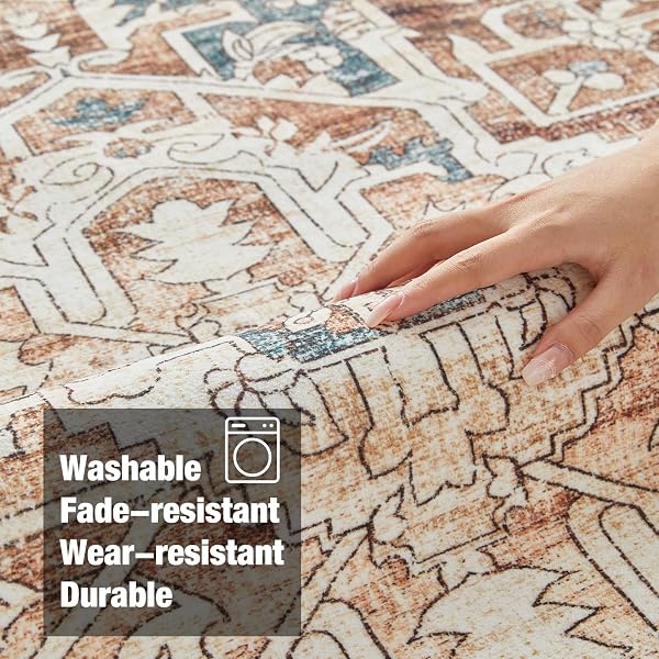 TRIOHERO 5X7 AREA RUGS WASHABLE ORIENTAL RUG – STAIN & FADE RESISTANT NON-SLIP VINTAGE CARPET, PET & KID FRIENDLY LOW PILE RUG FARMHOUSE RUGS FOR BEDROOM, LIVING ROOM, HOME OFFICE, PLAYROOM